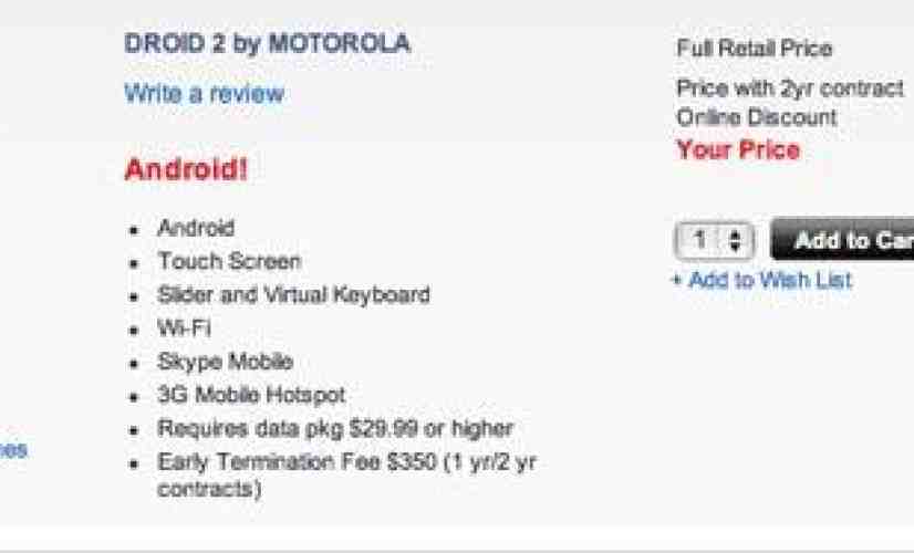 Motorola DROID 2 now available from Verizon's website