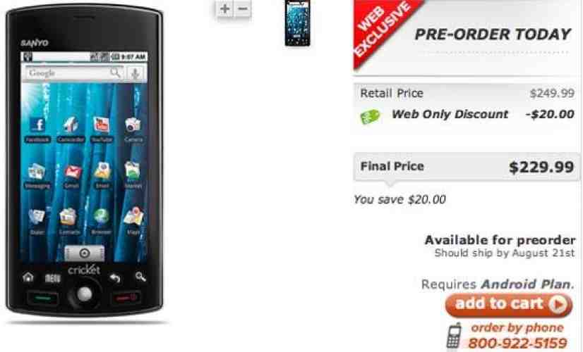Cricket's Sanyo ZIO up for pre-order: $229.99, ships on Aug. 21st