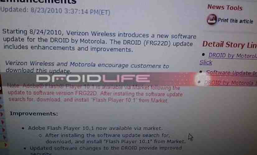 Motorola DROID getting FRG22D Android 2.2 tomorrow to enable Flash