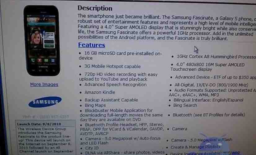 Samsung Fascinate equipment guide leaks, covers every little detail