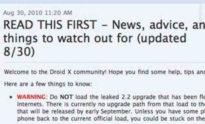 DROID X's leaked Android 2.2 build won't see official updates
