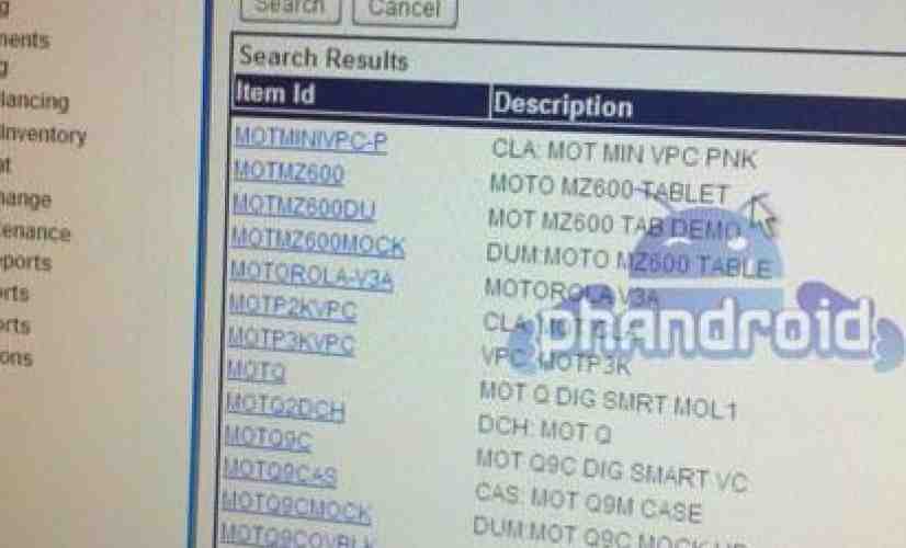 Motorola MZ600 tablet appears in Verizon inventory with XT610, WX445 in tow