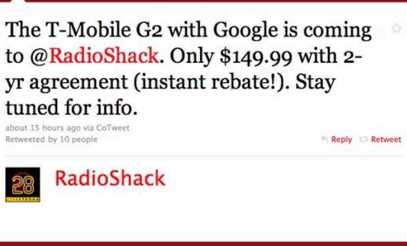 T-Mobile G2 to sell for $149.99 at Radio Shack