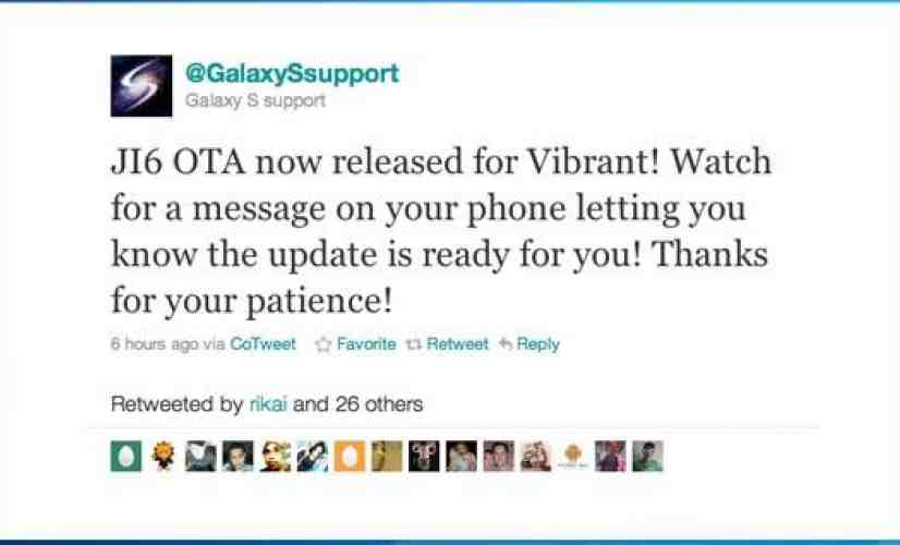 Samsung Vibrant getting JI6 update starting now
