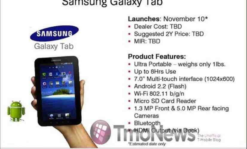 T-Mobile's Samsung Galaxy Tab could arrive as soon as November 10th