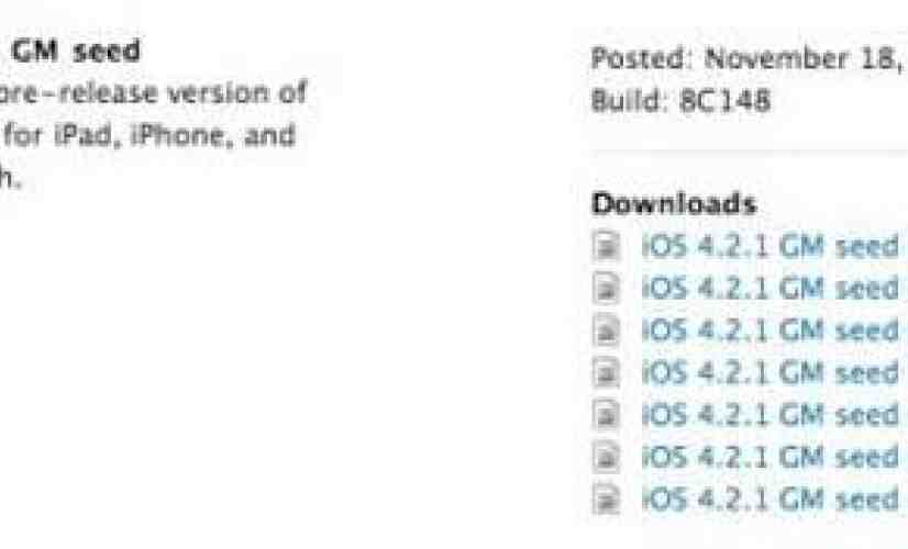 iOS 4.2.1 gold master released to devs as 