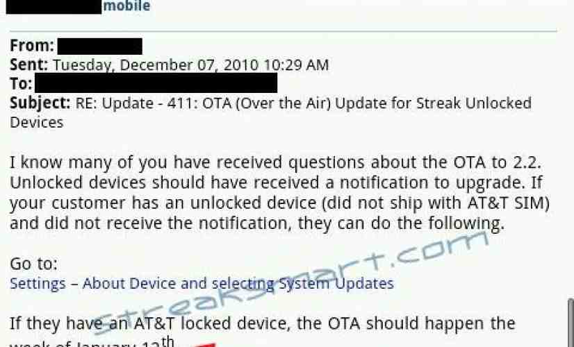 AT&T Dell Streak set to receive Android 2.2 in the middle of January
