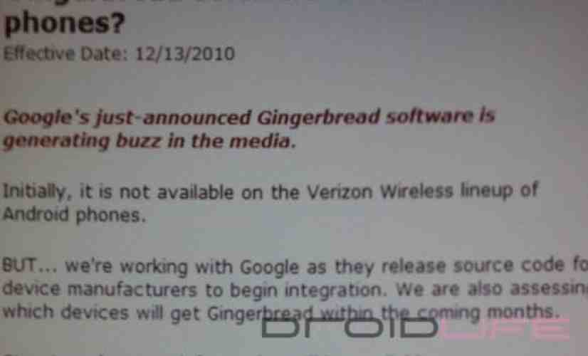 Verizon evaluating which handsets will get Gingerbread