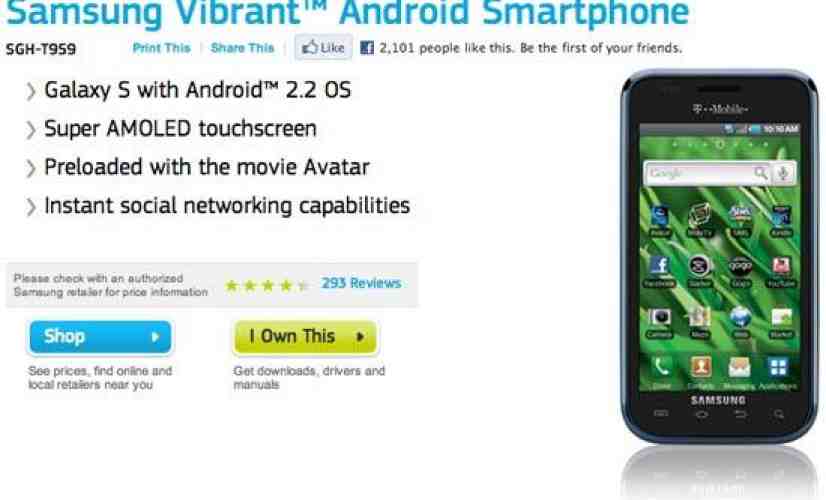 Samsung's Galaxy S product pages listing Android 2.2 as a feature [UPDATED]