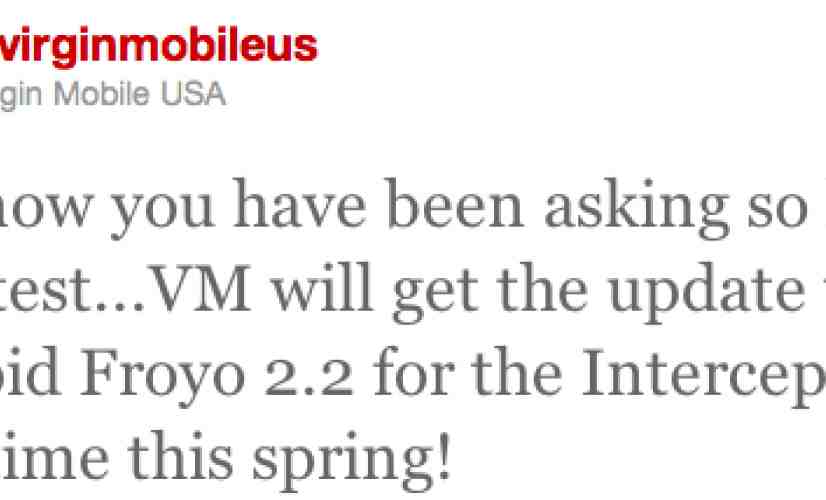 Virgin Mobile's Samsung Intercept Froyo update gets dated (kind of)