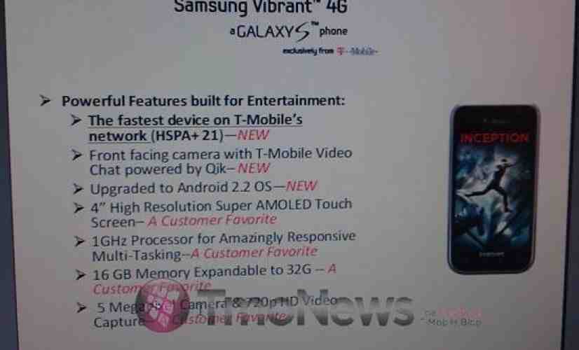 Samsung Vibrant 4G leaks with 21.1Mbps HSPA+ and Froyo