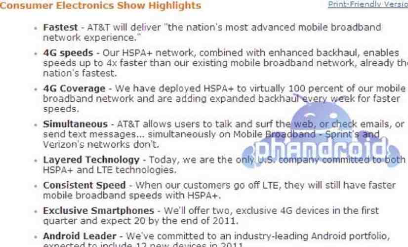 Leaked AT&T document reaffirms commitment to Android and 4G in 2011