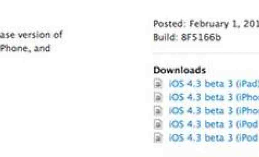 iOS 4.3 beta 3 pushed to developers by Apple