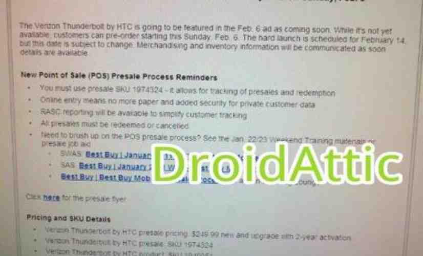 HTC ThunderBolt launch date pushed back because of iPhone? [UPDATED]