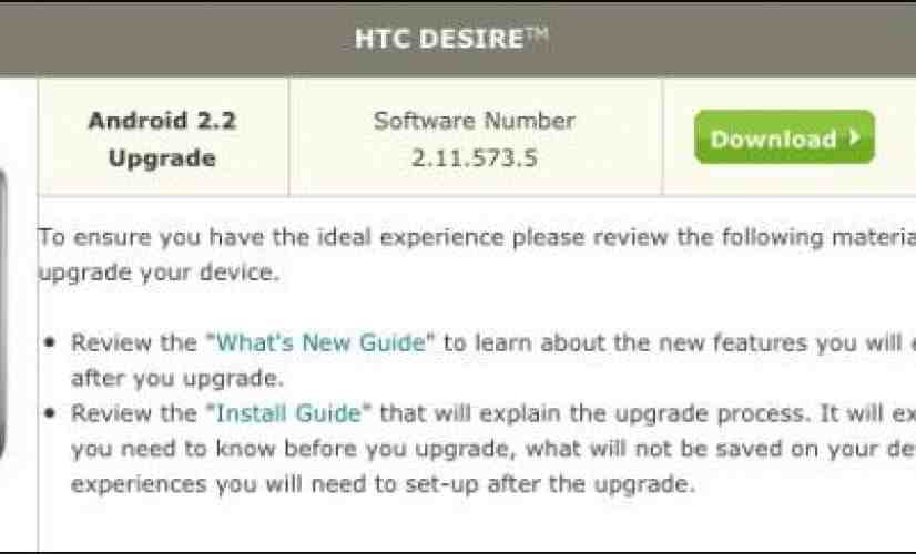 U.S. Cellular updates HTC Desire to Froyo, Samsung Mesmerize gets a leaked 2.2 build