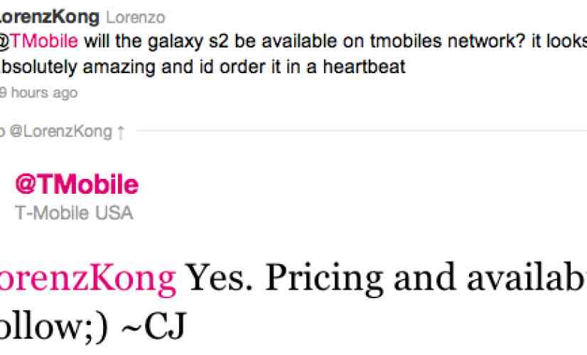 T-Mobile tweets that it will be getting the Samsung Galaxy S2 [UPDATED]