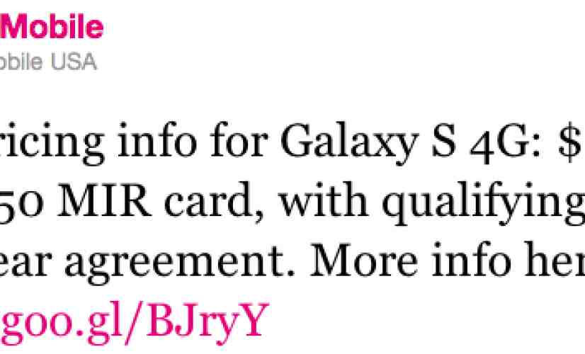 T-Mobile announces updated Galaxy S 4G pricing