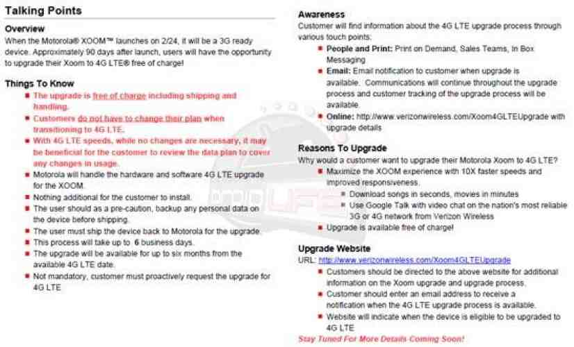 Motorola XOOM 4G upgrade details leak