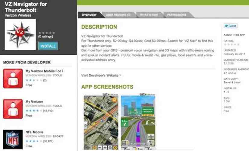 HTC ThunderBolt-specific version of VZNavigator lands in the Market