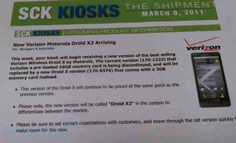 Motorola DROID X2 stars in leaked memo, may just be regular X with smaller SD card