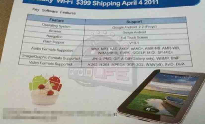 Samsung's WiFi-only Galaxy Tab finally launching April 4th for $399?