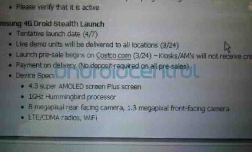 Rumor: Samsung 4G LTE could become Droid Stealth, could launch April 7th [UPDATED]