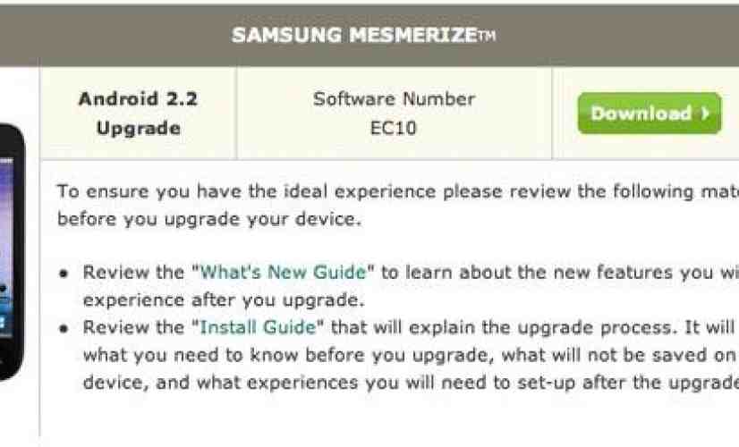 Samsung Mesmerize for U.S. Cellular bumped up to Android 2.2