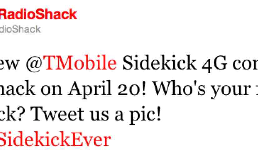 Sidekick 4G set to arrive on April 20th, RadioShack proclaims