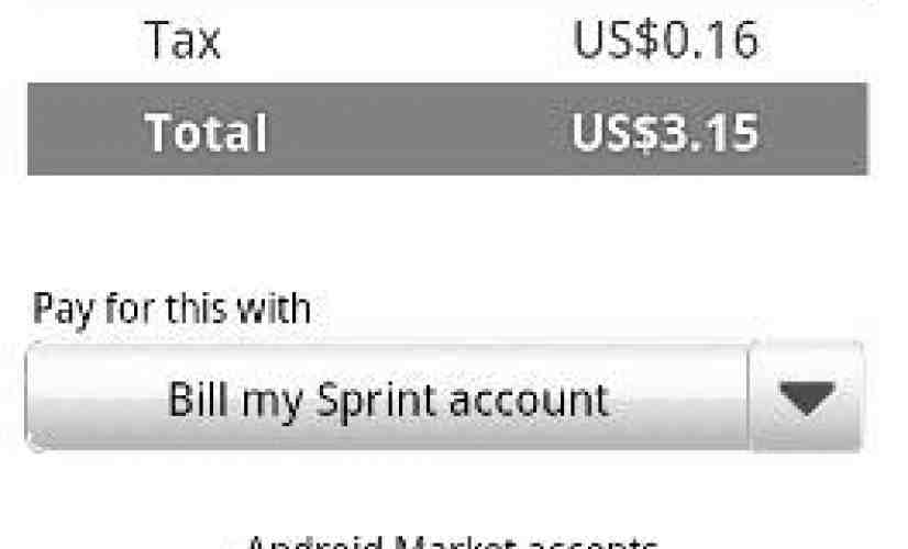 Sprint carrier billing option live on the Android Market