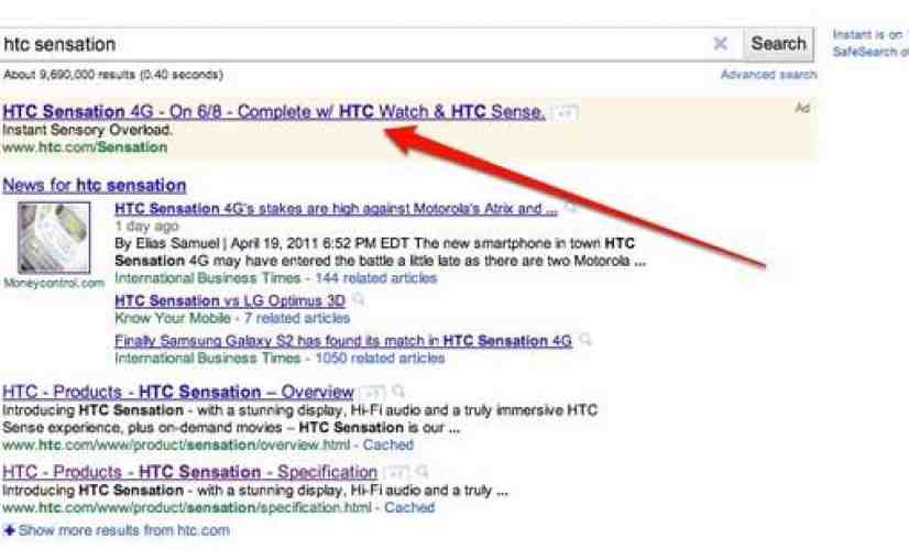 HTC Sensation 4G release date leaked by Google ad?