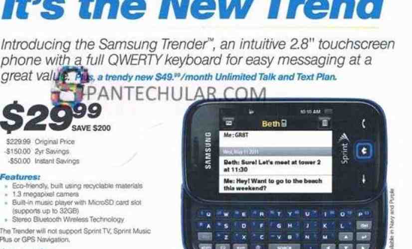 Sprint to introduce Samsung Trender, $49.99 unlimited talk and text plan on June 5th?