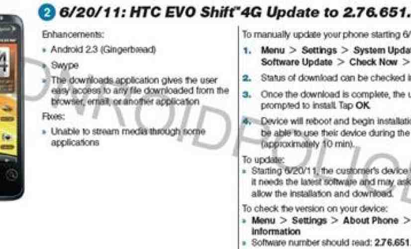 HTC EVO Shift 4G Gingerbread update to be available beginning June 17th?