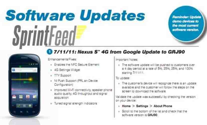 Nexus S 4G to see an update on July 11th that'll include a bump to Android 2.3.5?