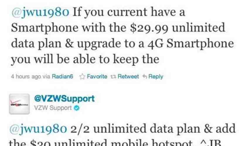 Verizon: Customers with unlimited 3G data can move up to unlimited 4G data, tethering