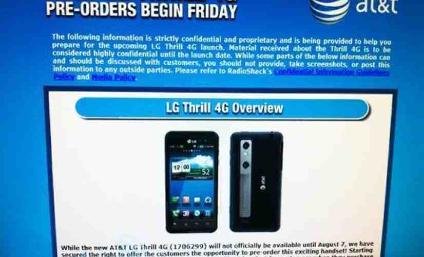 LG Thrill 4G goes up for pre-order at Radio Shack, may be launching August 7th