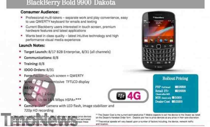 T-Mobile BlackBerry Bold 9900 to be priced at $299.99 on-contract when it launches August 31st?