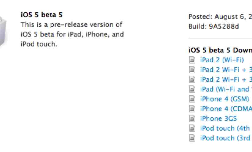 Apple iOS 5 beta 5 now available to registered developers [UPDATED]