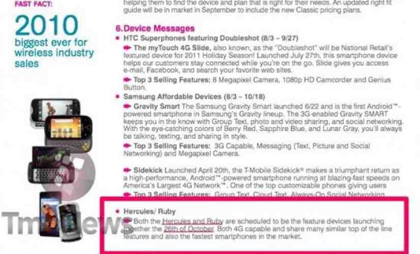 Samsung Hercules, HTC Ruby tipped to arrive on T-Mobile on October 26th [UPDATED]