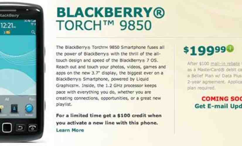 BlackBerry Torch 9850 coming to U.S. Cellular August 26th for $199.99