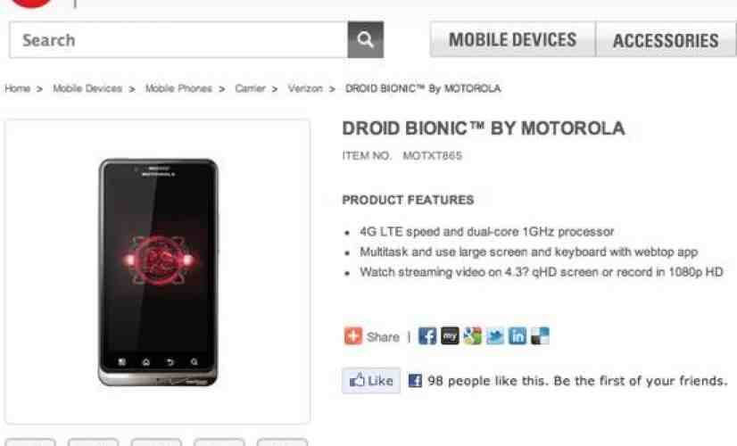 Verizon DROID Bionic makes its way onto Motorola's official store [UPDATED]