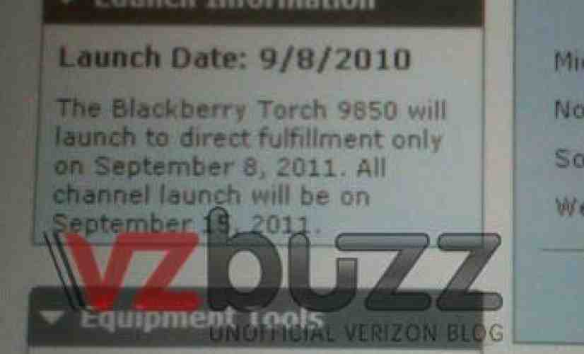 Verizon BlackBerry Torch 9850 tipped for direct fulfillment on September 8th, in stores on the 15th