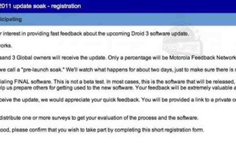 Motorola DROID 3 update is on the way, soak test kicking off soon