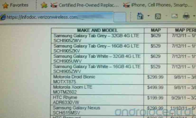 Samsung Galaxy Nexus, HTC Rezound still on Verizon MAP list with possible November 10th launch date