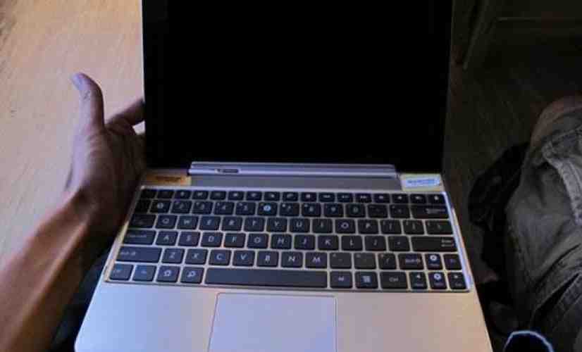 ASUS Transformer Prime photographed in the wild, keyboard dock in tow