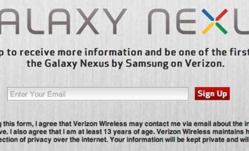 Galaxy Nexus sign-up page pops up on Verizon's website [UPDATED]