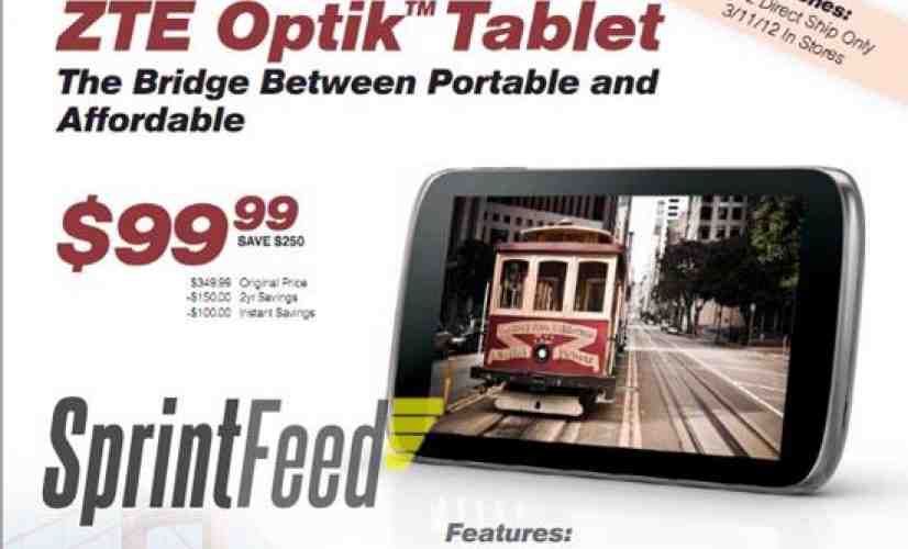 ZTE Optik tablet coming to Sprint with Android 3.2 Honeycomb, $99.99 price tag