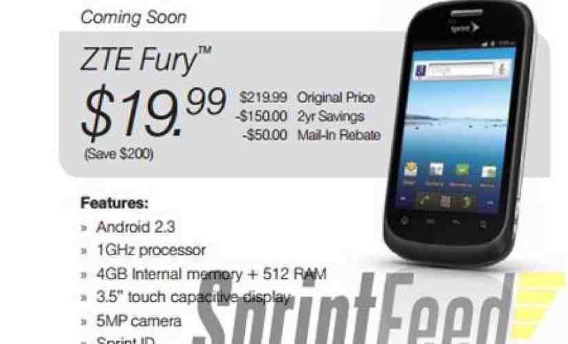 ZTE Fury for Sprint leaks out with Android 2.3 and wallet-friendly price tag