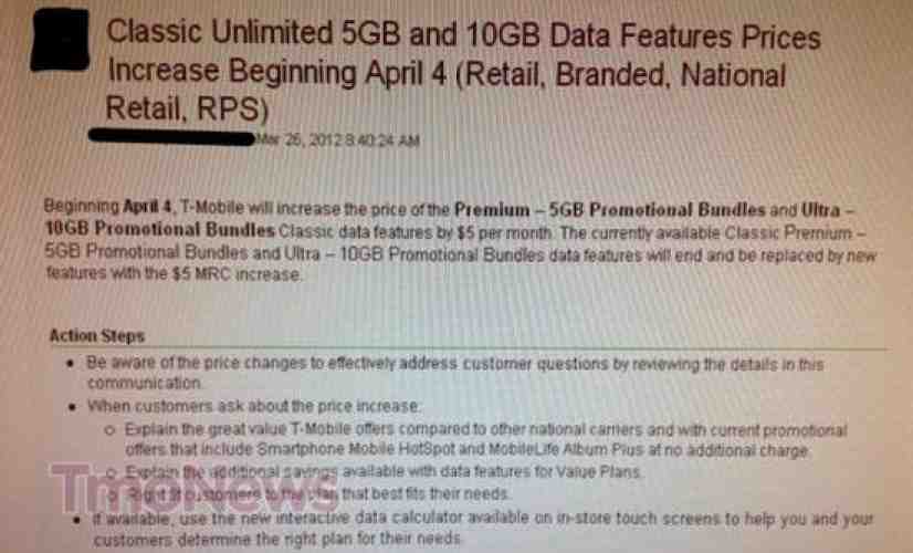 T-Mobile to increase price of Classic 5GB, 10GB promotional data bundles next month