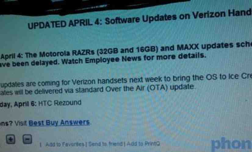 Motorola DROID RAZR and RAZR MAXX Ice Cream Sandwich updates delayed, shows Best Buy leak
