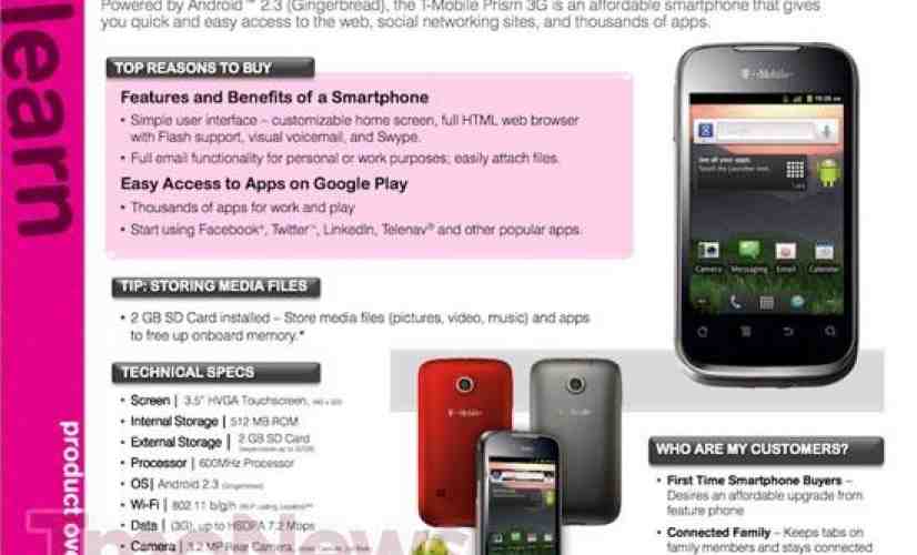 T-Mobile Prism launch and spec details revealed by leaked documents